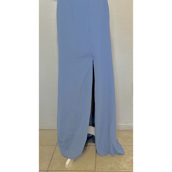 NWT AFTER SIX Size 2 Bowed One-Shoulder Crepe Trumpet Gown In Larkspur Blue - Picture 5 of 13